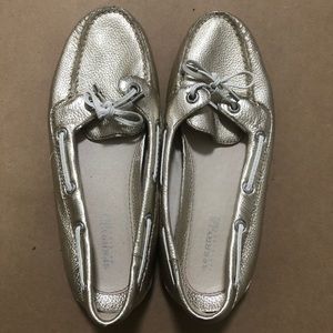 Metallic Silver Top Sider Boat Flats